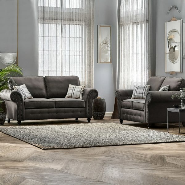 Furnishings For Less Oakland Chesterfield Leather 3 Piece Sofa Suite