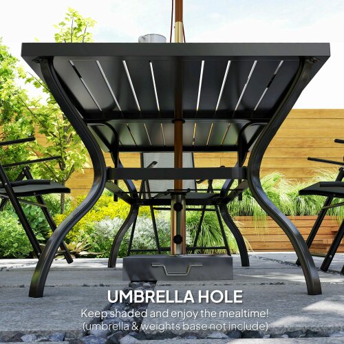 Wyld Haus Mamoka 6 Seater Steel and Grey Mesh Outdoor Dining Set with Parasol Hole