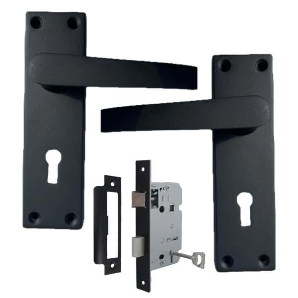 EDH Door Hardware Matt Black Door Handles Victorian Straight Lock Handles and Sash Lock