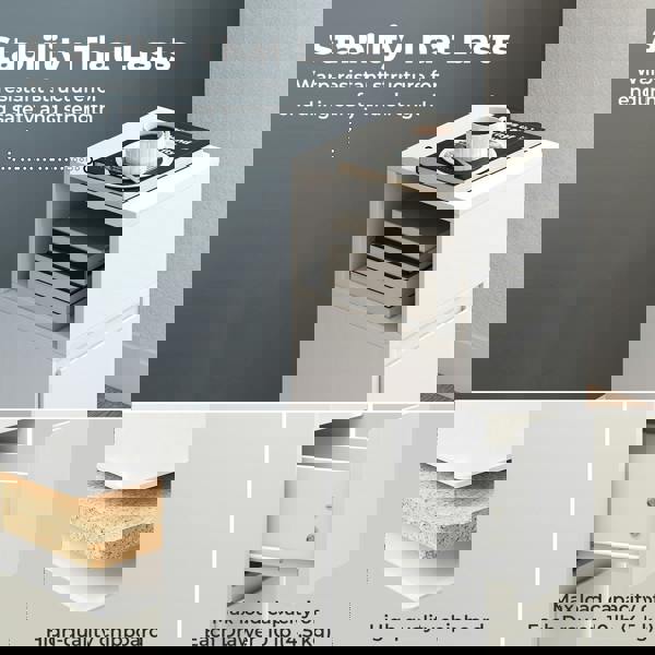 Levede Slim Bedside Table Storage Nightstand with 2 Drawers & Open Shelf White