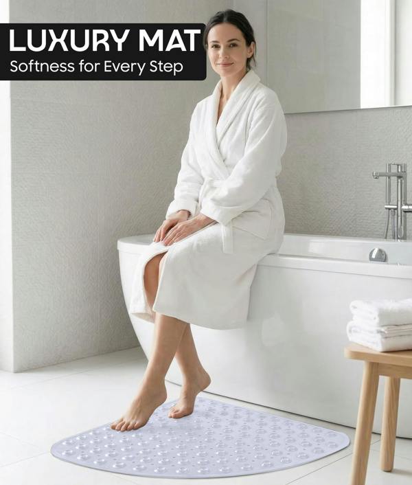 ADOV Corner Shower Mat, 54 x 54cm Curved Non Slip Bath Mat with Suction Cups and Drainage Holes