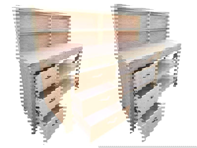 Arbor Garden Solutions Wooden Eucalyptus top tool cabinet workbench with storage shelf (V.7) with back panel and double shelf