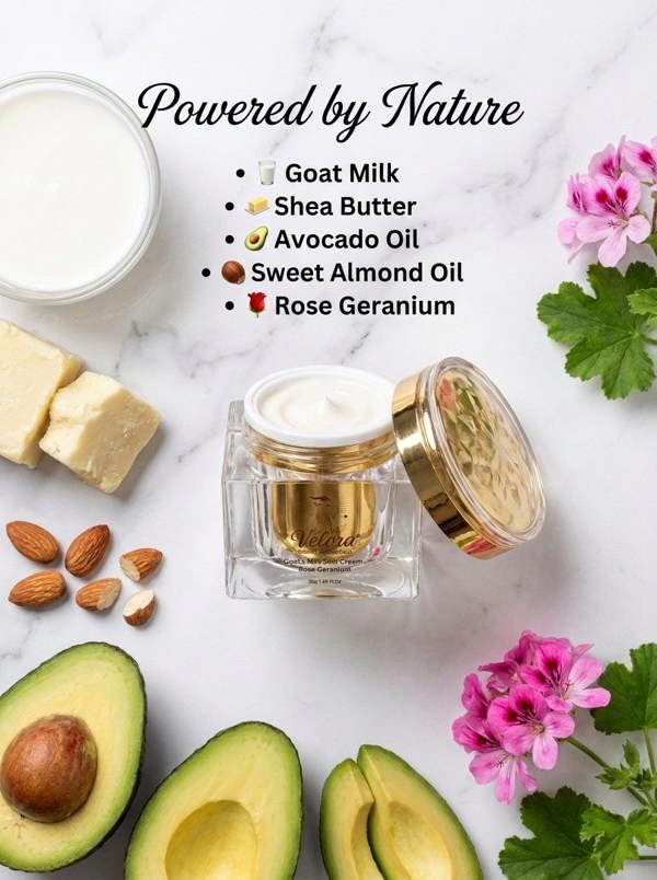 Velora Moisturising Goat Milk Face Cream | Hydrating Daily Face Moisturiser with Shea Butter & Rose Geranium