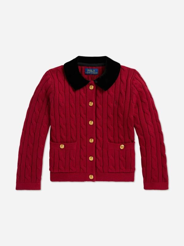 Ralph Lauren Kids Ralph Lauren Girls Cable Knit Cardigan in Red
