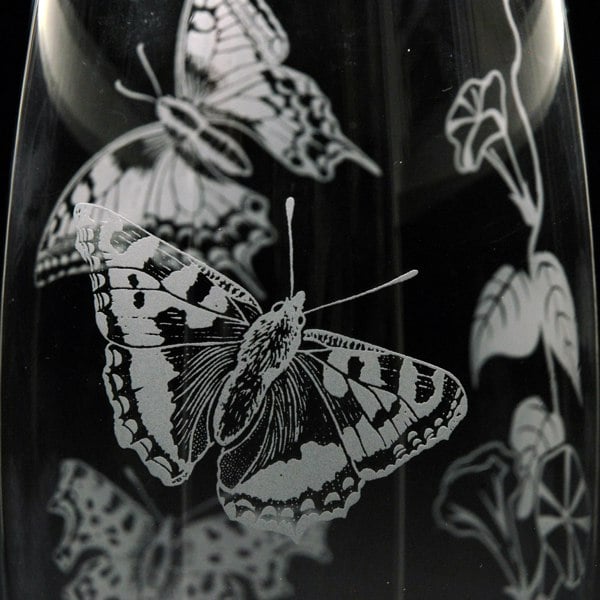 Glyptic Glass Art Convolvulus and Butterfly Glass Botanica Vase - Hand Etched/Engraved Gift