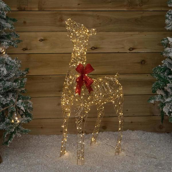 Samuel Alexander 90cm Light up Gold Twist Christmas Standing Reindeer with 300 Warm White LEDs