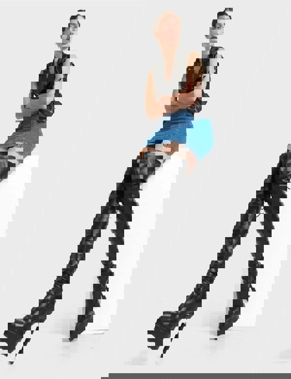 Lamoda Transmit Thigh High Elegant Classic Platform Boots BlackPU for Women