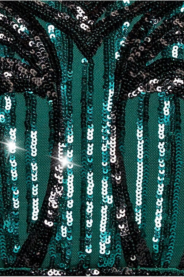 Goddiva Plus Sequin Mesh V Neck Midi Dress - Emerald by Goddiva Plus