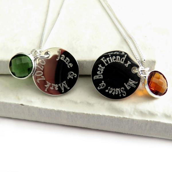 Personalised Edge Engraved Necklace & Birthstone | Name Necklace