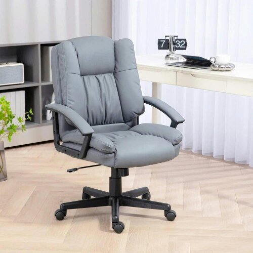 Bobobiy Office Chair, Computer Desk Chair, Mid Back Executive Chair with Adjustable Height and Swivel Rolling Wheels for Home Study, Light Grey