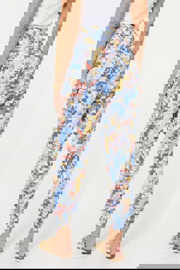 Blue | Leaf Print High Waist Harem Trousers
