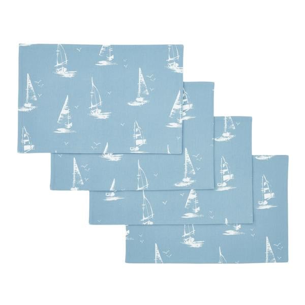 Catherine Lansfield Salcombe Boats Cotton Dining Placemat 4 Pack Blue