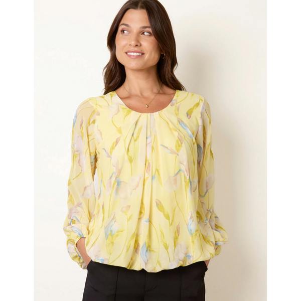 Blue Vanilla Round Puffball Neck Printed Top