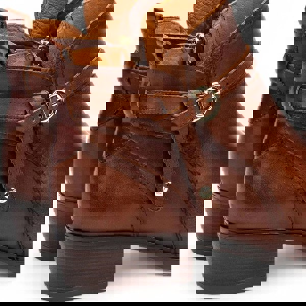 Pikolinos Daroca - Women’s Brown Leather Bootie Heeled Biker Boots