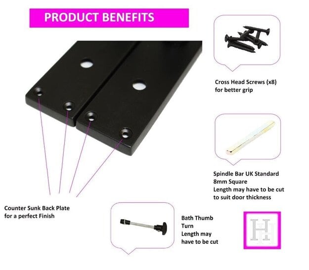EDH Door Hardware Matt Black Modern Victorian Scroll Bathroom Door Handles and Bath Lock 2 Pairs