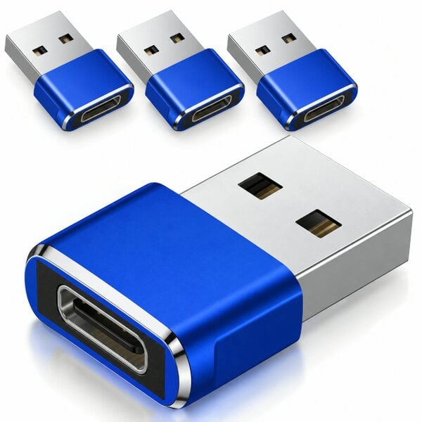ATEK 3 Pack USB-C Female to USB-A Male Adapter Converter Charging Data Blue
