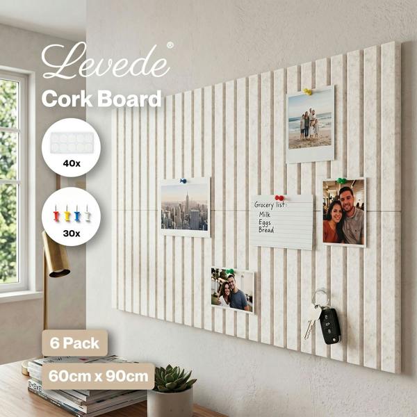 Levede Felt Notice Board 6 Pack Wall Tiles Pin Board Self Adhesive Beige 30x30cm