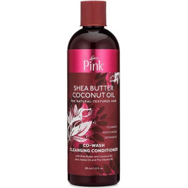 Luster's Pink Shea Butter Coconut Oil Co-Wash Conditioner 12oz bottle for natural curly hair care, sulfate-free moisturizing formula