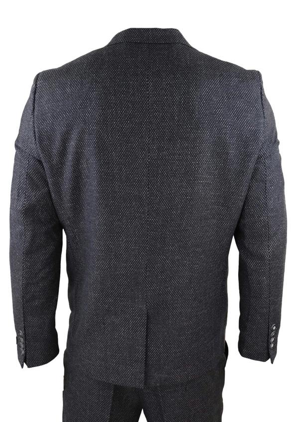 TruClothing Men's 3 Piece Black Herringbone Tweed Suit