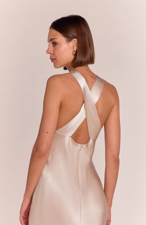 Rewritten London Paris Dress in Champagne Satin