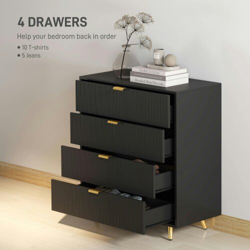Wyld Haus Disu Wooden Black Elegant 4 Drawer Bedside Storage Table