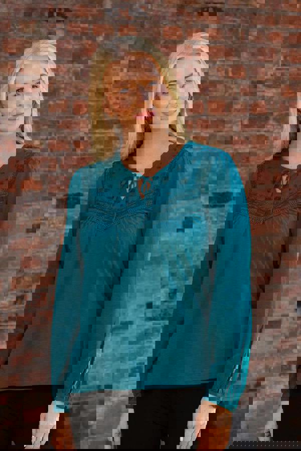 Tie Neck Embroidered Top