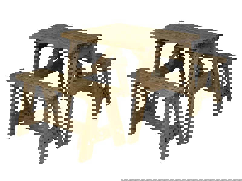 Arbor Garden Solutions Victoria Picnic Table and Benches Set - Rustic Finish