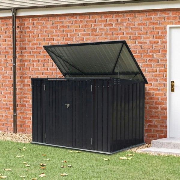 Livingandhome Outdoor Metal Garbage Storage Shed with Hinged Lid Living and Home 