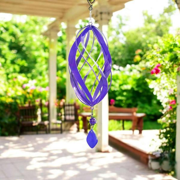 EDH Door Hardware Violet Metal Hanging Spinner – 40cm x 14cm | Wind-Powered Kinetic Garden Ornament | Outdoor Hanging Wind Spinner for Patios