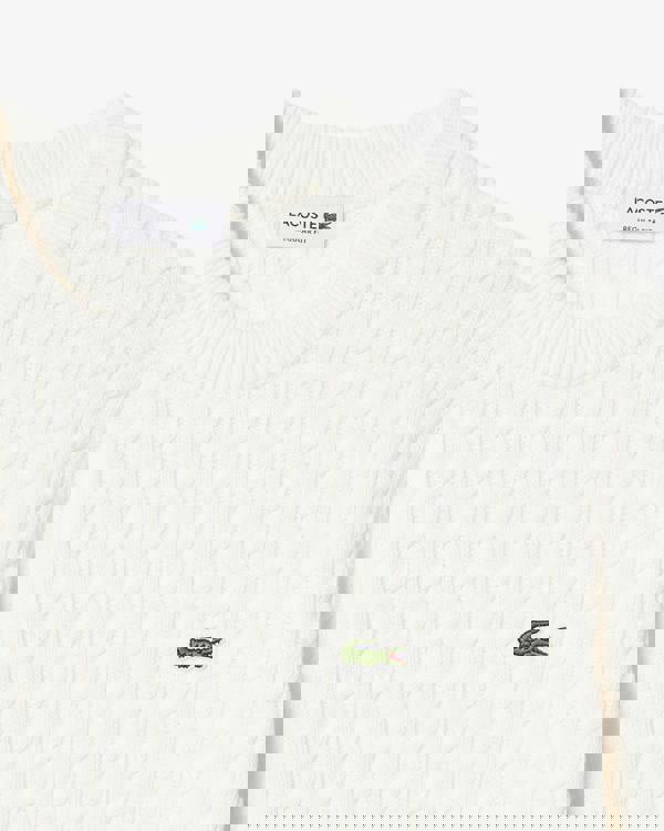 Lacoste Cable Knit Mens Cotton Jumper - Flour/Green