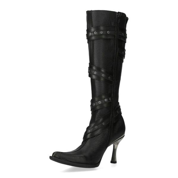 New Rock Womens Black Leather Gothic Knee-High Heeled Boots - M-9029-C10