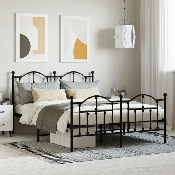 Berkfield Metal Bed Frame with Headboard and Footboard Black 135x190 cm