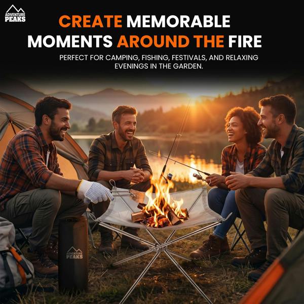 ADVENTURE PEAKS Portable Fire Pit for Camping with Heat Resistant Gloves & Storage Bag - Collapsible Fire Pit Stainless Steel Foldable Mesh