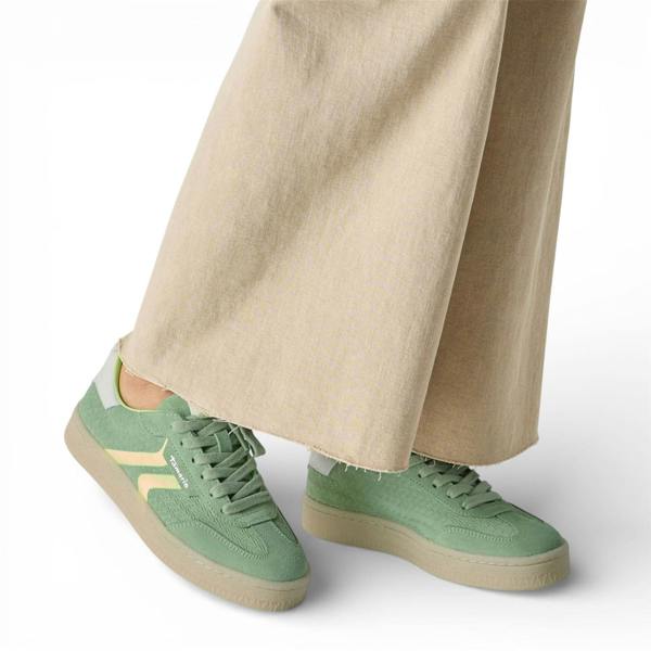 Tamaris Women's Green Leather Neon Stripes Trainers Sneaker Shoes