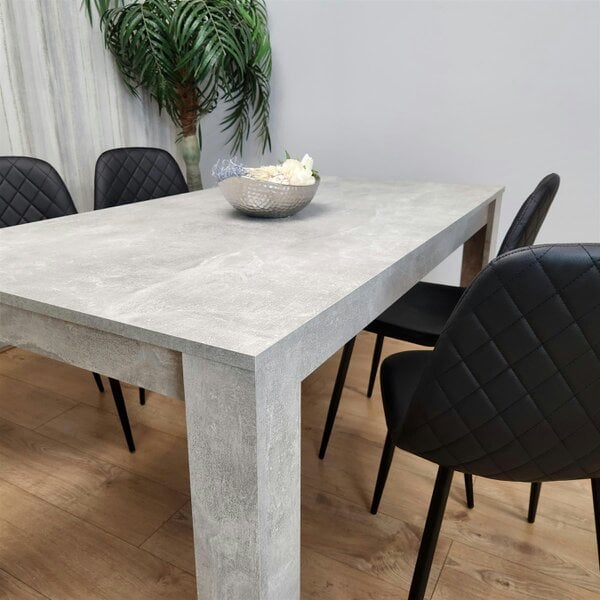 Kosy Koala Dining Table and 4 Chairs Stone Grey Effect Wood Table 4 Black Leather Chairs Dining Room