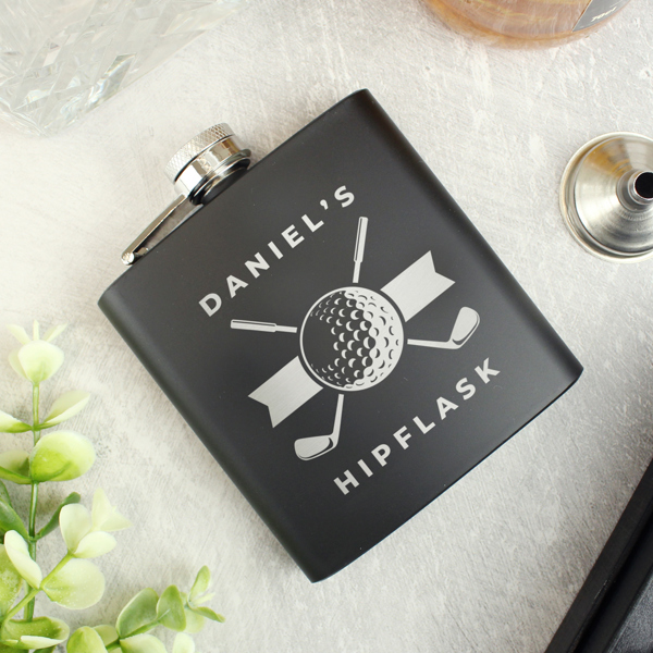 Personalised Memento Company Personalised Golf Black Hip Flask