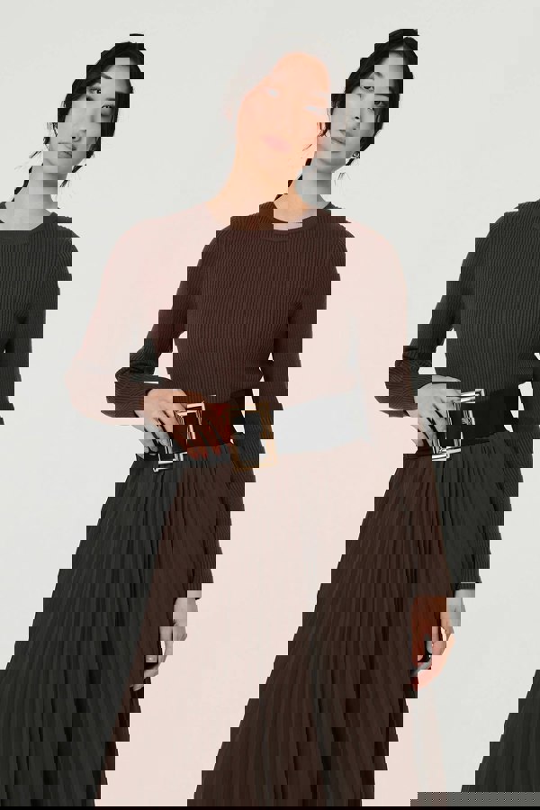 Black | Rectangle Buckle Stretch Wide Belt
