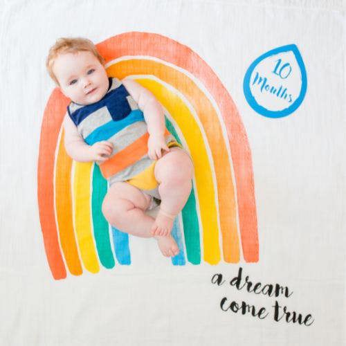 Lulujo - Baby's First Year Gift Set - Cotton Swaddle & Cards -A Dream Come True