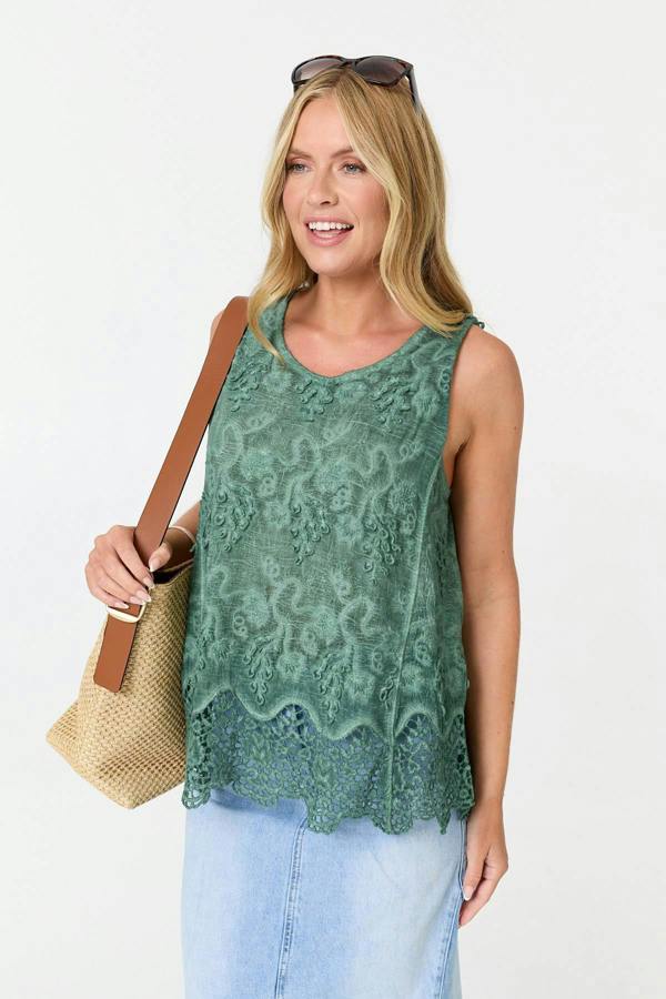 Green | Crochet Textured Sleeveless Top