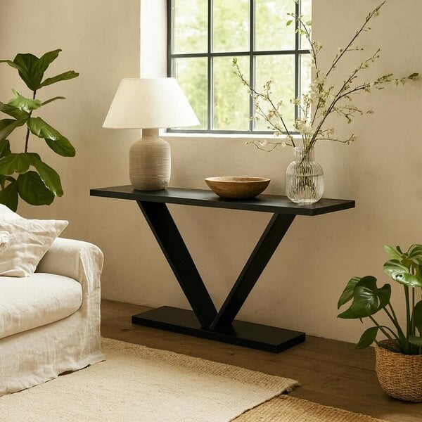 Wyld Haus Girona Black Oak Wood V-Frame Console Table