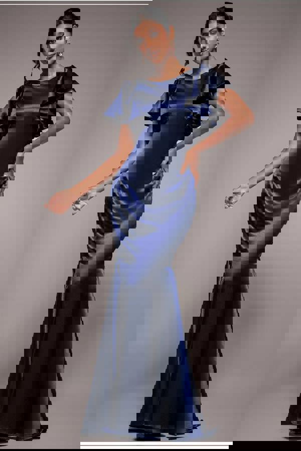 Satin Flutter Sleeve Mermaid Maxi - Navy DR3954