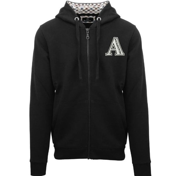 Aquascutum Classic Large A Logo Zip Up Hoodie - Black 