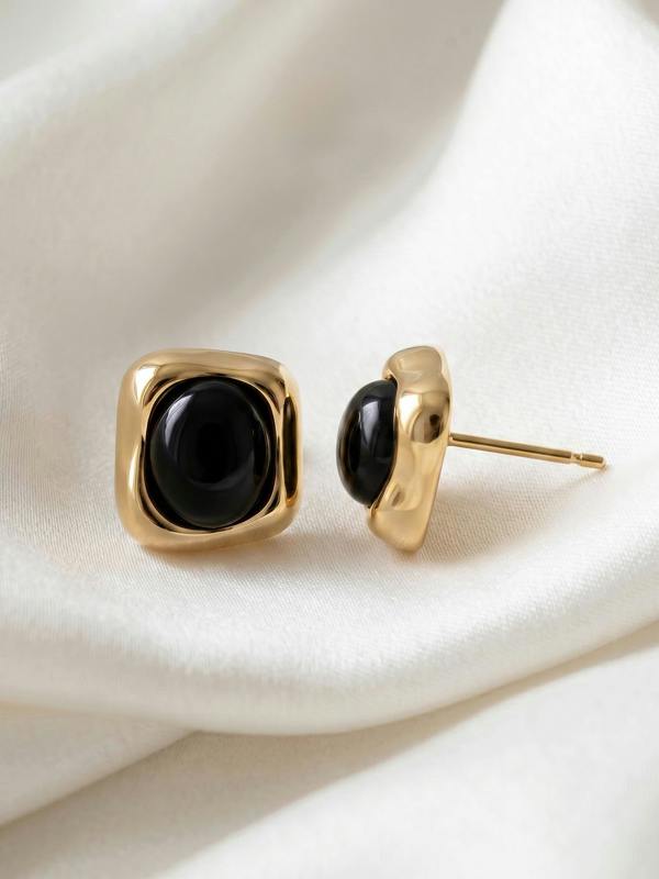 MUCHV Black Agate Quartz Stud Earrings