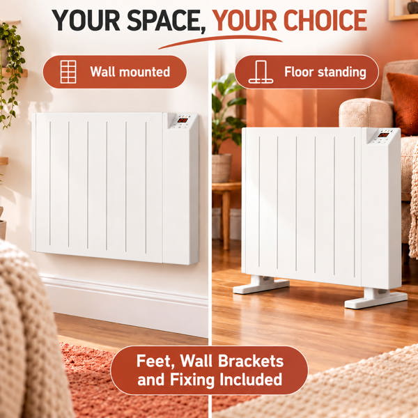 MYLEK Electric Radiator Panel Heater WIFI Smart APP Eco 1500W Bathroom Safe Wall Mounted Timer Thermostat