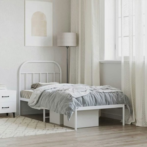 Berkfield Metal Bed Frame with Headboard White 80x200 cm