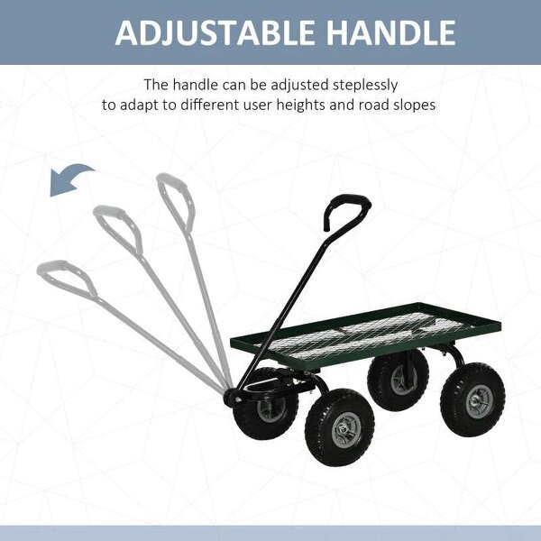 Bobobiy Garden Trolley Cart, Heavy Duty Garden Cart with Metal Frame, 10" Pneumatic Wheels, Rotating Handle, 150kg Capacity, for Garden, Farm, Green