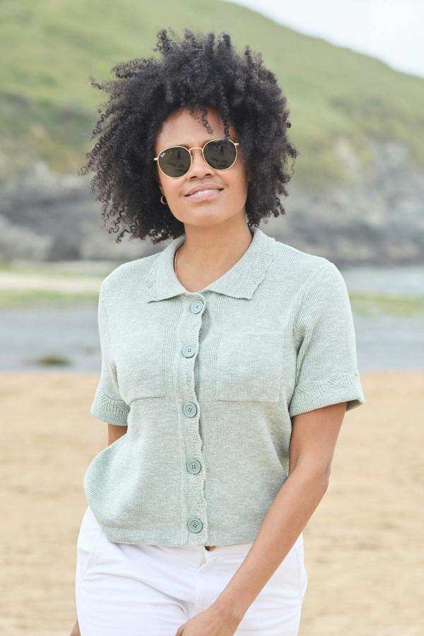 Phoebe Short Sleeve Knitted Jacket Silver Sage