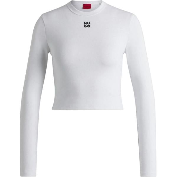 Hugo Womens/Ladies Logo Slim Long-Sleeved Crop T-Shirt - White - 