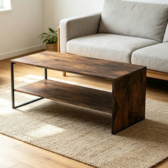 Havendro Wooden Coffee Table Steel Frame Open Storage Shelf Living Room Furniture