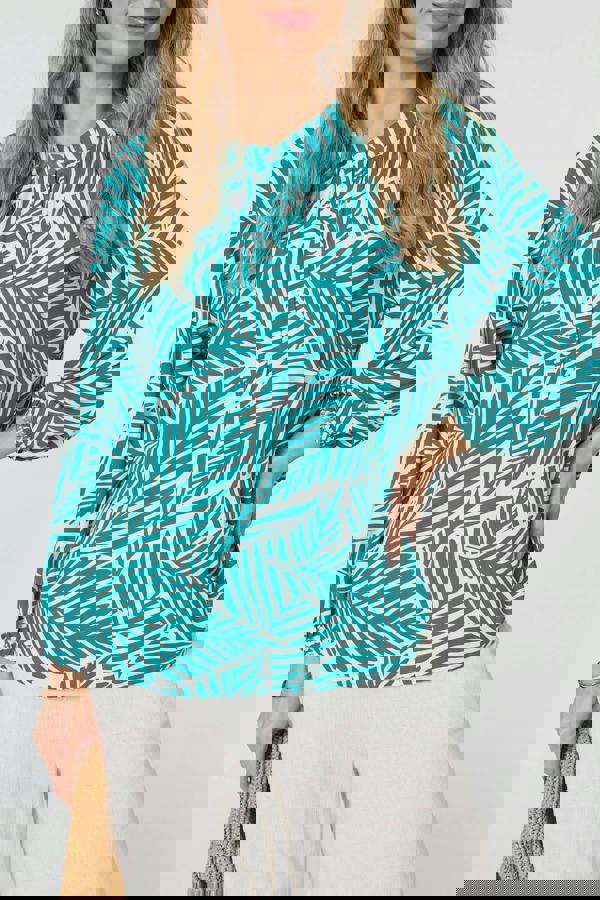 Green | Leaf Print Long Sleeve Relaxed Blouse
